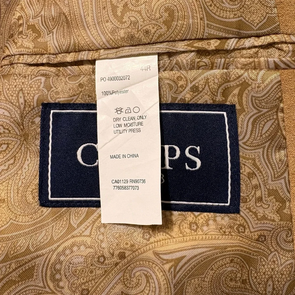 Chaps Ralph Lauren Men 44R Blazer Tan Faux Suede 2 Button Jacket Sport Coat
